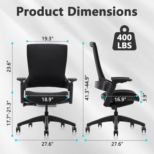 CLATINA Swivel Executive Chair - Ergonomic 3D Armrest & Lumbar Support - Adjustable Fabric for Home Office