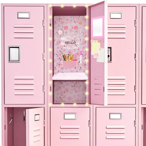 15 Pcs Locker Accessories Kit Pink Flower Magnetic Wallpaper Magnetic Mirror Whiteboard Pen Holder Magnet Hook Locker Rug Marker Pen String Light for Girls Back to School Essentials Locker Decorations