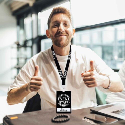 50 PVC Event Staff Lanyards,Staff Pass,PVC Cards Black Lanyard and writable Staff Cards with Club Event,Party Event,Organizer Conference,Concert,Office Supplies