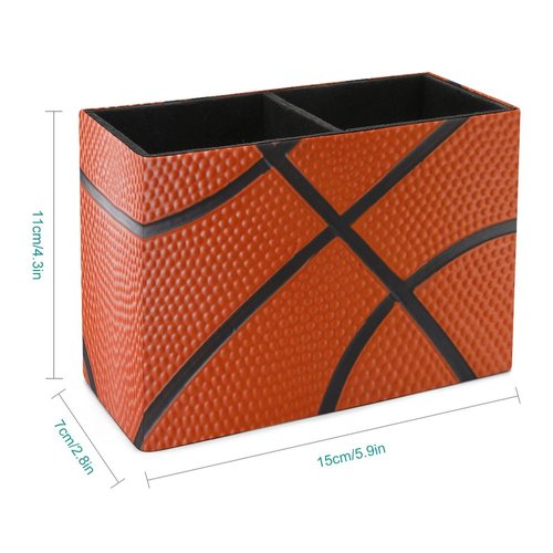 Niapessel Pencil Holder for Desk, Basketball Pen Holder Storage Desktop Pen Organizer Desk Pencil Organizer Makeup Brush Holder for Office School College Leather