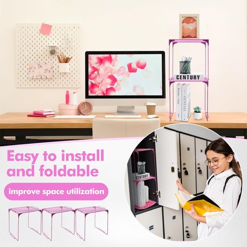 Ninehaoou 3 Pack School Locker Organizer and Decorating Kit, Collapsible and Metal Mesh Build, Locker Organizer Shelf and Rugs for Classroom School (Hot Pink)