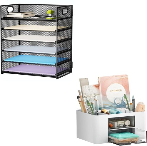 Marbrasse 6-Tier Paper Organizer | Letter Tray & Pen Holder with 2 Drawers - Stylish Office Storage