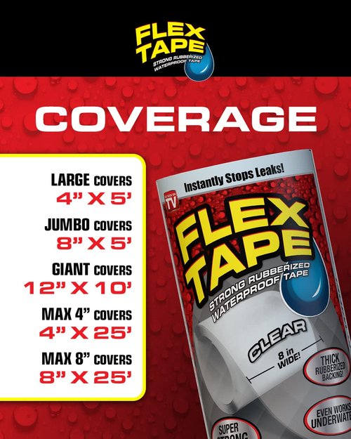 Flex Tape, MAX, Original Thick Flexible Rubberized Waterproof Tape - Seal and Patch Leaks, Works Underwater, Indoor Outdoor - Home RV Roof and Pool Repairs, White, 4 in x 25 ft, Pack of 1