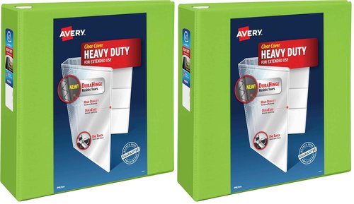 Avery Heavy-Duty View 3 Ring Binder, 4 Inch One Touch EZD Rings, 4.5 Inch Spine, 1 Chartreuse Binder (79812) (Pack of 2)