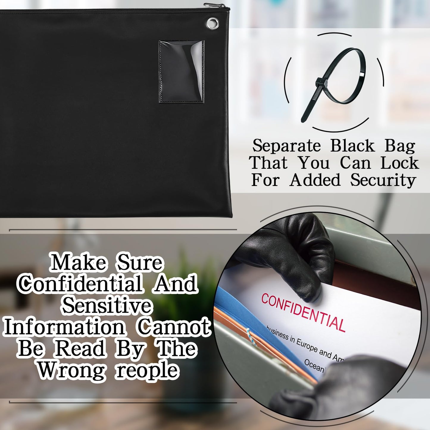 Humyoun 4 Pcs nteroffice Mailer Transit Sack PU Leather Bank Bags with Zipper 18" x 14" Mail Bag Courier Bags Bank Deposit Bag Large Zipper Pouch with Grommet Interoffice (Black)
