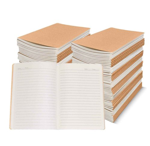 TAZQINCO 100 Packs A5 Lined Kraft Notebooks Bulk, 80GSM Thick Paper 36 Sheets 72 Pages (Upgraded From 30 Sheets 60 Pages), 8.15x5.5in Size, Journaling Notebooks, Kraft Soft Cover Composition Notepad, Ruled Subject Notebooks, Travel Diary, Journals Memo, F