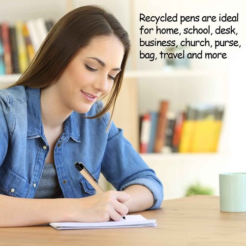 Sabary 200 Pack Black Retractable Eco Friendly Recycled Kraft Paper Pens - Medium Point Bulk Office Writing Journaling Supplies