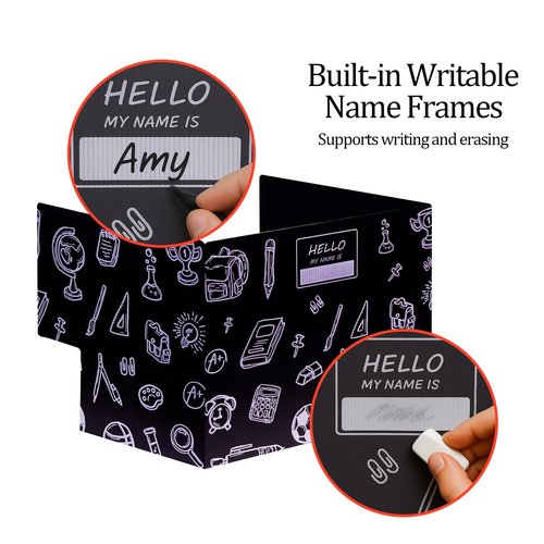 Succwoah 25-Pack Desk Dividers for Students with Privacy Shields, Ergonomic Arms Cutouts & Erasable Name Frames - Waterproof & Easy-to-Clean Test Dividers for Classroom, Exams, Office (Black)