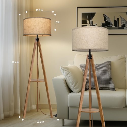 EOEYYOYB Floor Lamps for Living Room, Modern Standing Lamp with Shelf, 3 Color Temperature Led Bulb Tall Lamps with Foot Switch for Bedroom and Office, Burlywood
