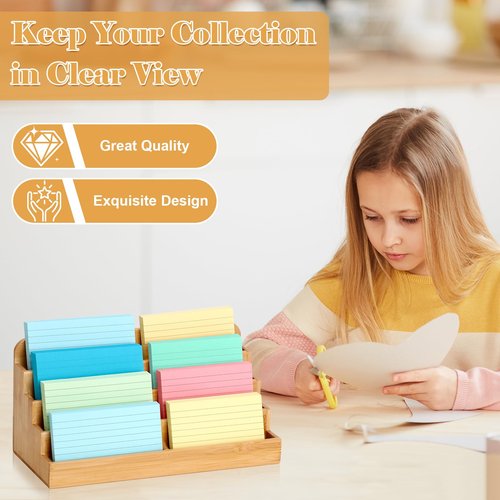 SHIQIKEJIPTY 4 Tier Index Card Display Holder 3x5 Inch Index Card Organizer Wood Sticky Note Holder Business Card Display Stand 8 Pockets for Desktop 600 Sheets Capacity 11X5X5 Inch