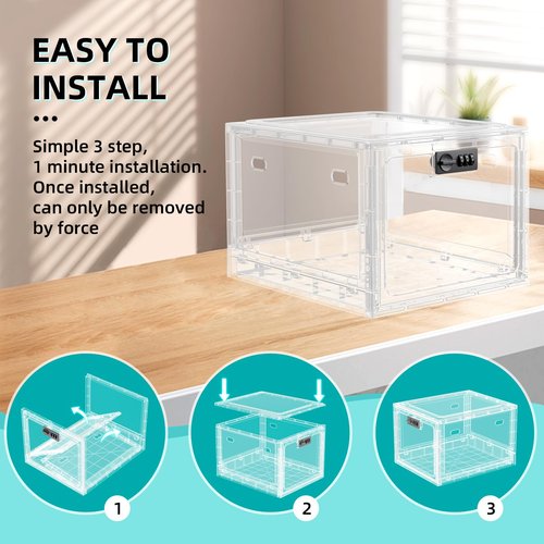 HOLYHY Medicine Lock Box for Safe Medication Storage, Large Refrigerator Lockable Storage Box for Kitchen Food Safe, Phone Jail iPad Tablet Lock Boxes for Kids Home/Office (Clear)