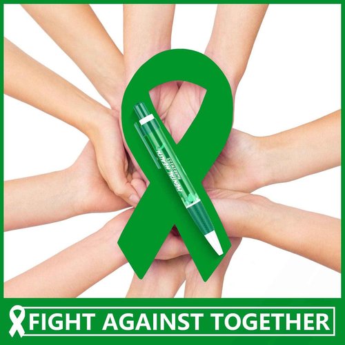 100 Pcs Mental Health Awareness Items Green Ribbon Message Pens World Mental Health Day Retractable Ballpoint Pen for School Nonprofit Organization Charity Classroom Supply Kid Gift 1.0 mm Black Ink