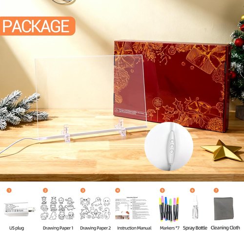 LED Drawing Board - 13.7"x10" Light Up Acrylic Dry Erase Board with 7 Markers & Adapter | Perfect for Home Décor & Gifts