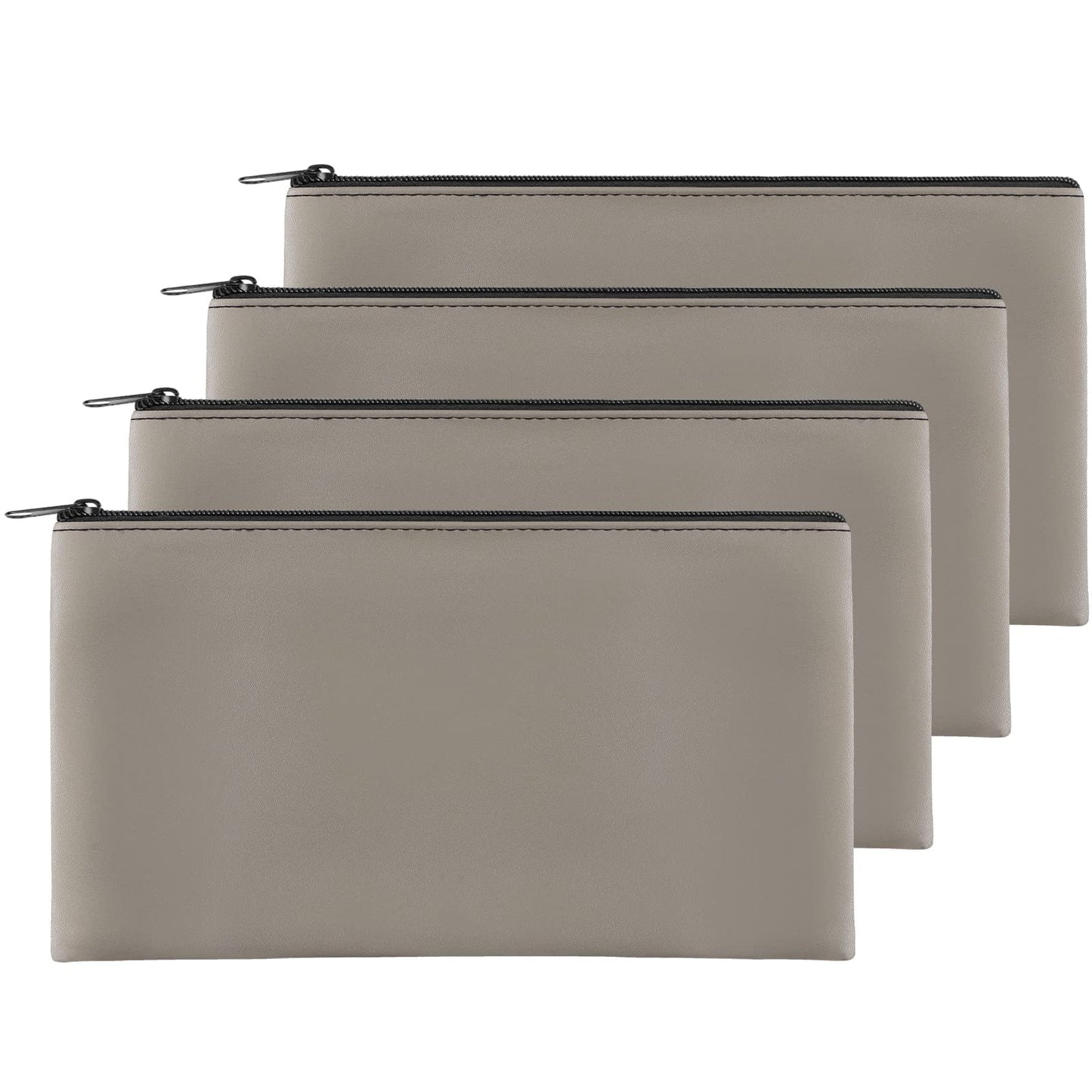 4Pack Money Bag 11 X 6, Safe Durable Waterproof PU Leather Bank Pouch With Zipper for Cash, Coins, Checks, Makeup, Bills, Receipts, Tool Storage (Grey)