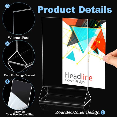 Sintuff 48 Pack Acrylic Sign Holder Clear Acrylic Display Stand Double-sided Acrylic Stands for Display 4 x 6 in Table Menu Acrylic Frame Paper Flyer Holder for Office Supplies Business Essential