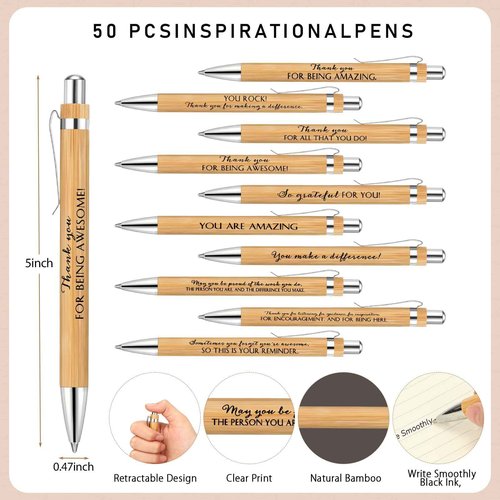 Honoson 50 Set Christmas Employee Appreciation Gift Bulk Thanksgiving Inspirational Notebook with Sticky Note and Motivational Bamboo Ballpoint Pen for Team Staff Cowerker Volunteer Must Have Office