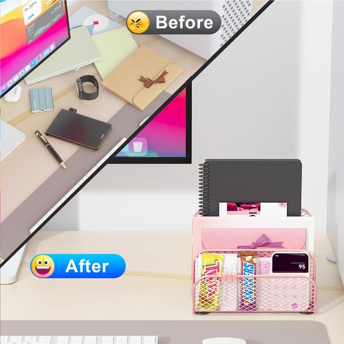 Gianotter Mail Organizer - Stylish 3-Slot Metal File Holder for Desk | Rose Gold Workspace Accessory