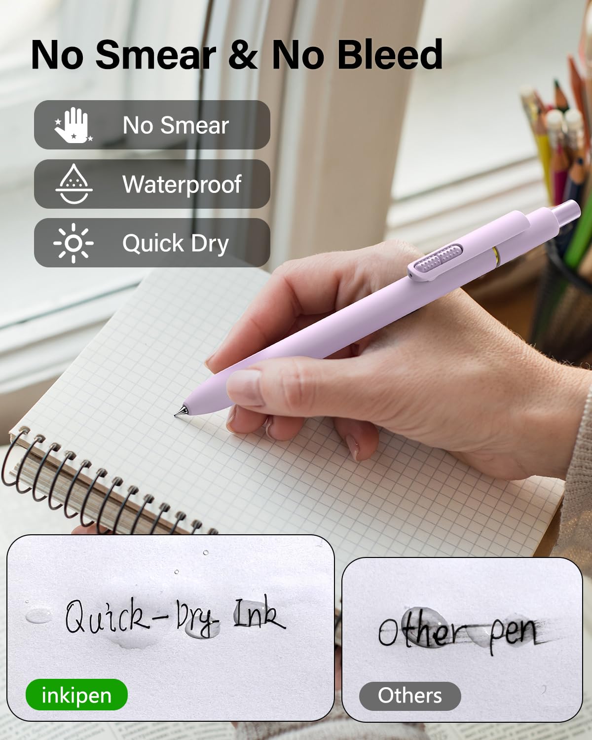 inkipen 8Pcs Gel Pens - 0.5mm Black Ink Pens Fine Point Smooth Writing, Quick Drying Journaling Pens, Cute School & Office Pens for Gift