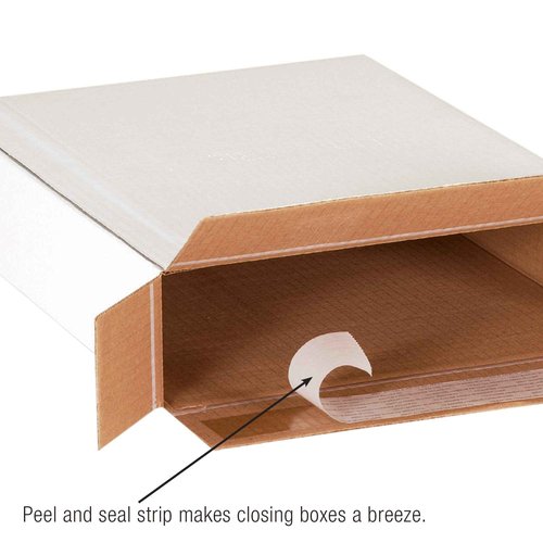 Aviditi 936SSFOL Self-Seal Side Loading Corrugated Cardboard Box 9 1/4" L x 3" W x 6 3/4" H, White, for Shipping, Packing and Moving (Pack of 25)