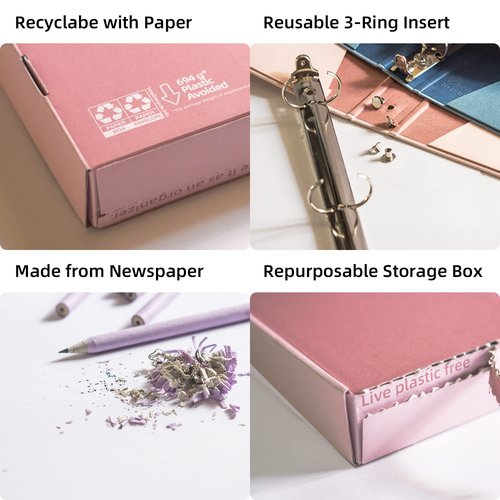 Blue Lake ECOLIFE 3-Ring Binder School Offiice Supplies Kit Bundle Plastic Free 22 Piece Binder, Folders, Pencils, Pencil Box Organizer Tray, Gifts for K-12, College Students, and Office