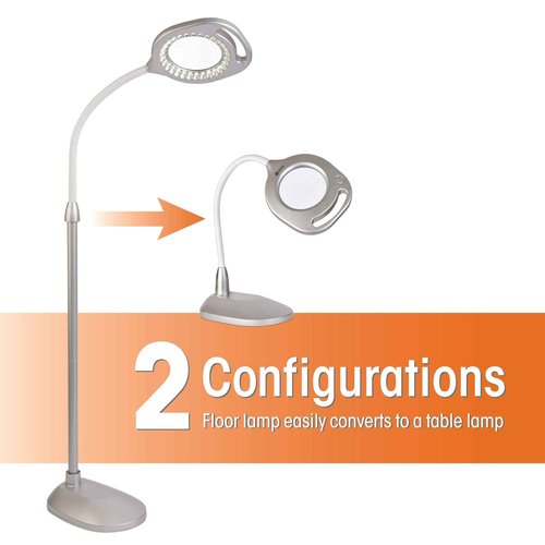 OttLite 43828C 2-in-1 LED Mag Floor and Table Lamps, 4.69" x 15.38" x 17.38", Silver