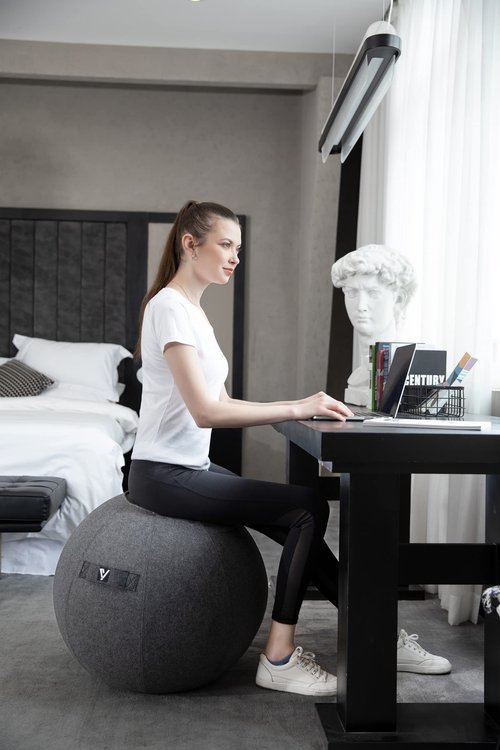 YOGIVO Sitting Ball Chair for Home Office Desk - Exercise and Stability Ball for Fitness, Pilates, and Ergonomic Balance - Includes Cover and Pump