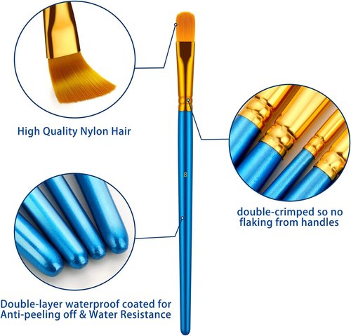 Skiennix 30-Piece Paint Brush Set - Versatile Brushes for Acrylic, Oil & Watercolor Painting | Ideal for Artists & Crafts, Blue