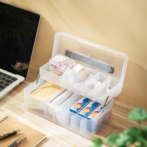 Honeydak Clear Plastic Bandages Organizer - Large 2-Tier First Aid Box for Home, Office & Travel