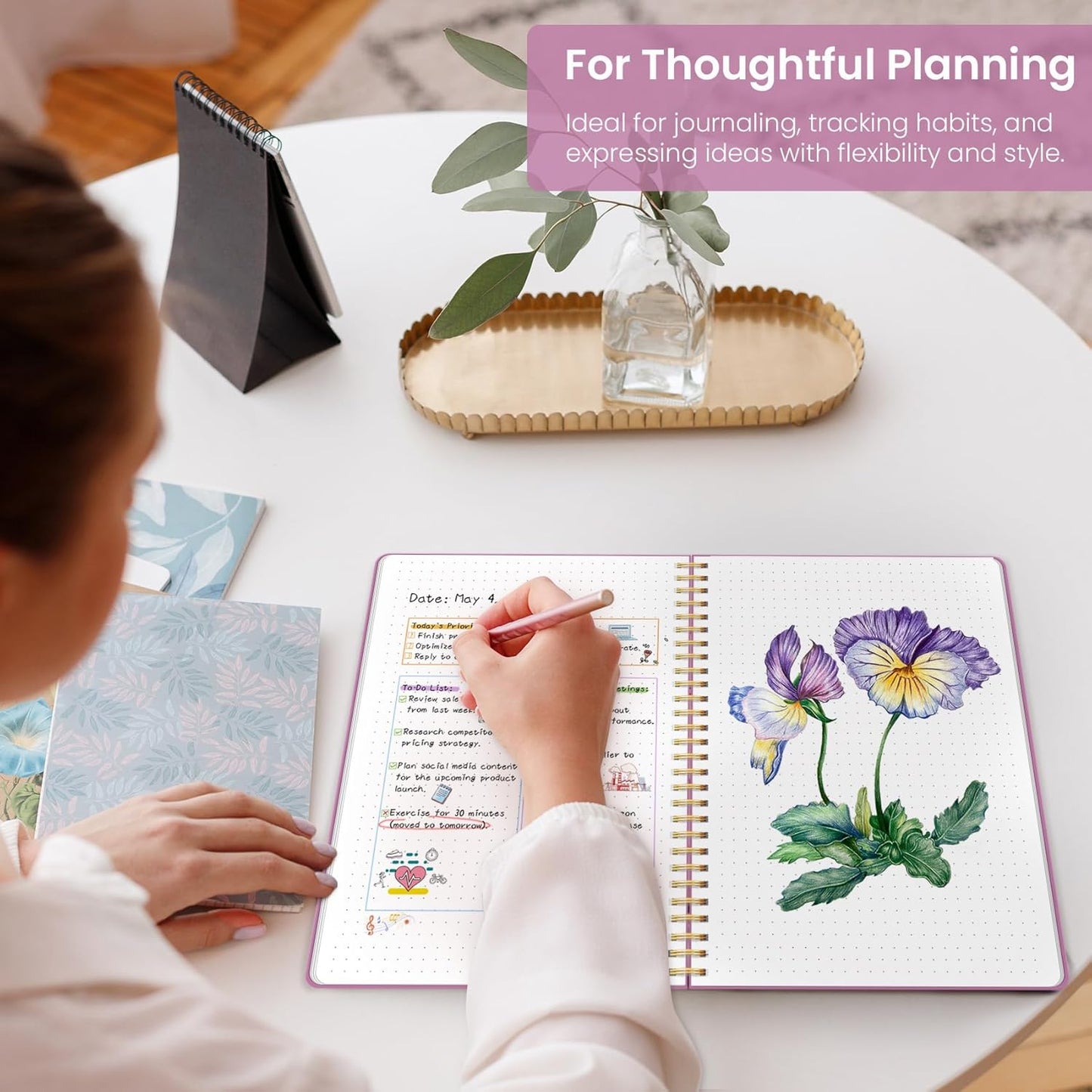Taja Spiral Dotted Notebook - Large 8.5"x11" Journal for Work | Purple Plastic Cover for Men & Women