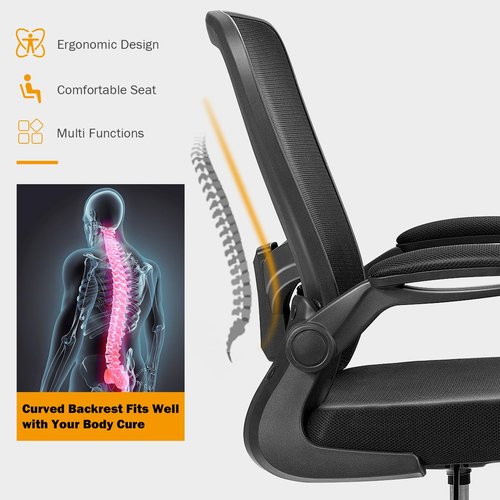 Giantex Drafting Chair, Ergonomic Tall Office Chair with Adjustable Lumbar Support & Footrest Ring, Executive Computer Standing Desk Chair with Flip-up Armrests, High Back Office Rolling Stool, Black