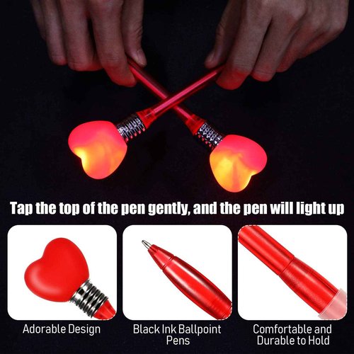 Zonon 36 Piece Valentine‘s Day Pen Heart LED Ballpoint Ink Pen Glow in The Dark Valentine‘s Day Party Favors Office Supplies(Chic Style)