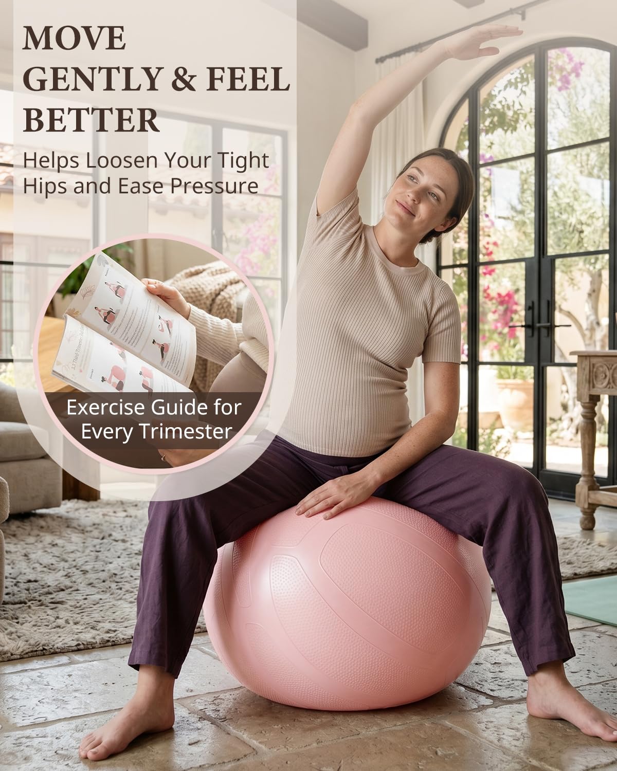 Trideer Pregnancy Birthing Ball, 1.7mm Extra Thick Yoga Ball for Maternity, Labor, Physio, Recovery, Exercise Guide & Daily Comfort Tips for All Trimesters, 1000LB Anti-Burst Non-Slip Stability Ball