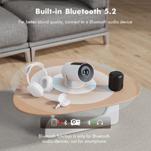 [Netflix Officially Licensed] Tecaki Smart Projector, Mini Projector with WiFi and Bluetooth, Portable Projector for Outdoor, 180° Rotatable Stand, Auto Keystone & Electronic Focus, 4K Supported