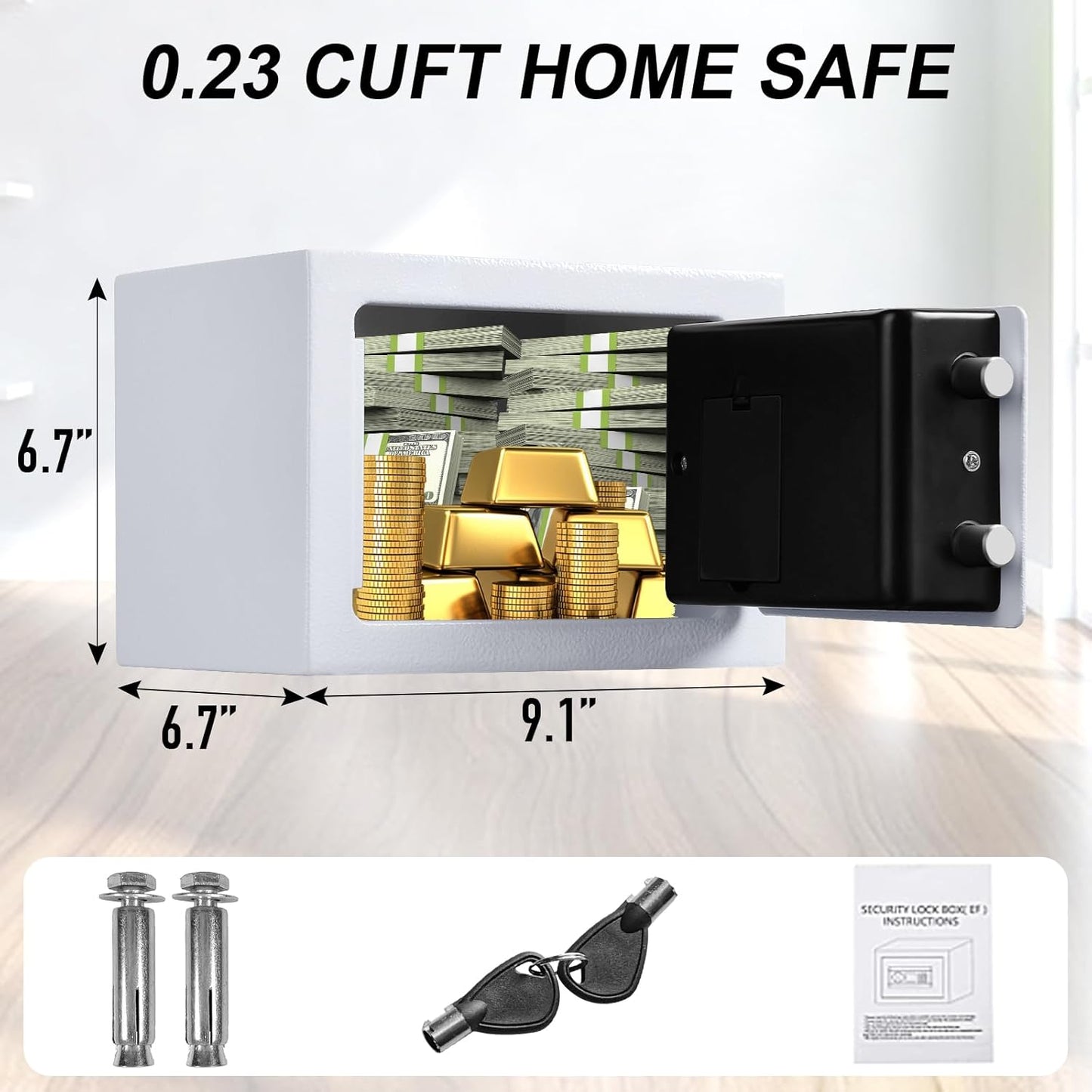 Tenamic Electronic Digital Safe Box - 0.23 Cubic Feet Keypad Lock Security Cabinet | Solid Alloy Steel, White