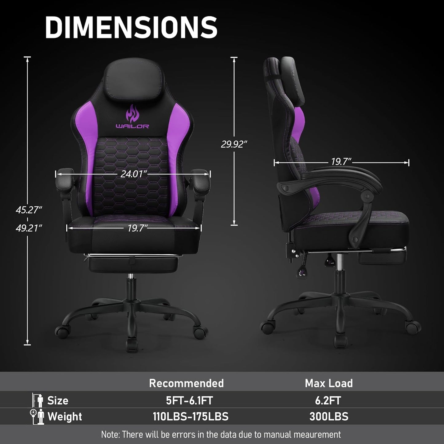 WAILOR Gaming Chair - High Back Leather Chair with Pocket Spring Cushion & Footrest | Supports 300LBS