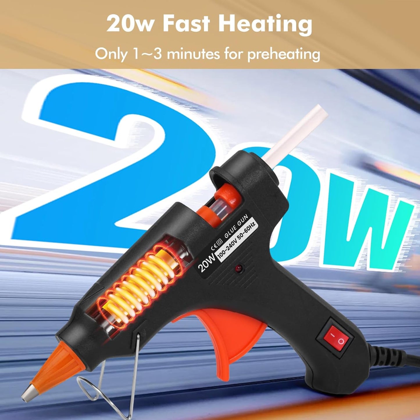 Skiennix Mini Hot Glue Gun - Fast Preheating 20W Hot Melt Tool with 30 Glue Sticks for DIY Crafts (Black)