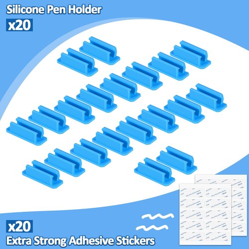 BOBOKA 20Pcs Pencil Holder for Desk, Adhesive Pen Holder for Classroom Clipboard Attachment, Silicone Pencil Holder & Marker Holder for School Office Desk Accessories, Teacher Supplies