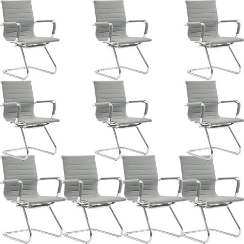 Wahson Office Guest Chairs No Wheels & Reception Chairs, Leather Waiting Room Chair Mid Back Conference Chairs with Sled Base for Meeting/Lobby/Restroom, Grey (10 Pack)