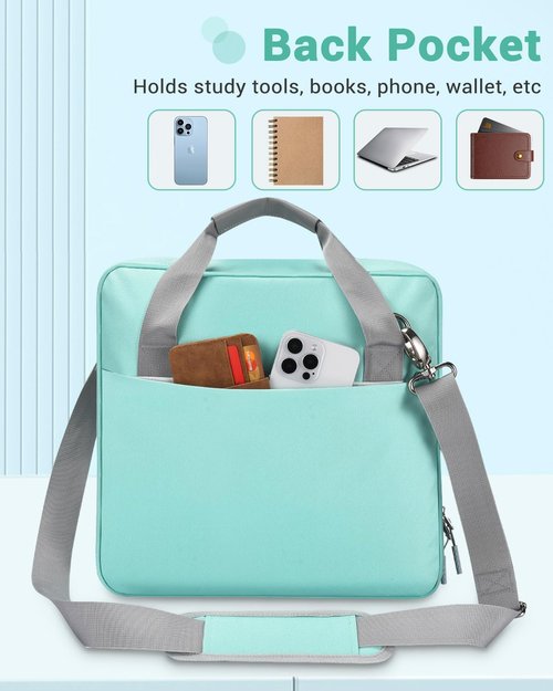 Soulgo 3 Inch Zipper Binder 3 Ring with Sturdy Shoulder Strap & Multi-pocket, Binder with Zipper Holds Up to 700 Sheets for Office School, Compatible with 13” Macbook Laptop ipad(Light Blue)