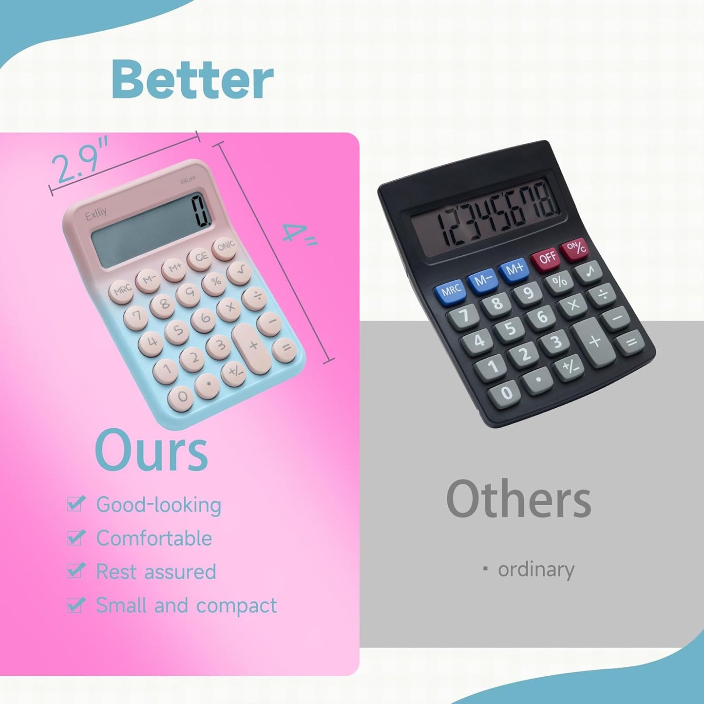Skiennix Pocket Calculator - Cute 8-Digit LCD Display for Kids | Small Desktop Size, Gradient Blue