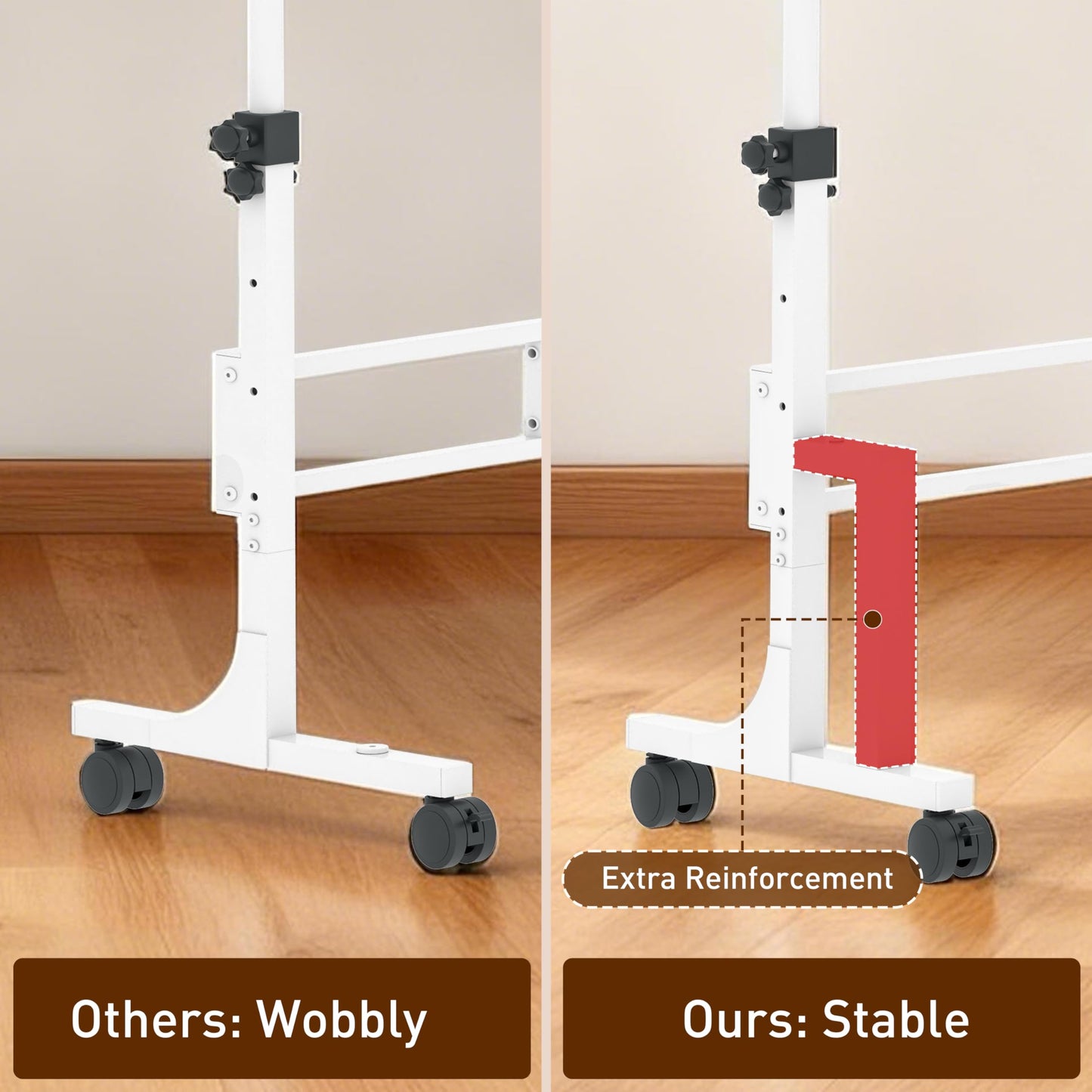 Adjustable Height Standing Desk with 2 Storage Drawers, Mobile Rolling Sit Stand Desk with Lockable Wheels, Stable Height Adjustable 31.5"-43.3" Computer Workstation for Treadmill, Home Office Study