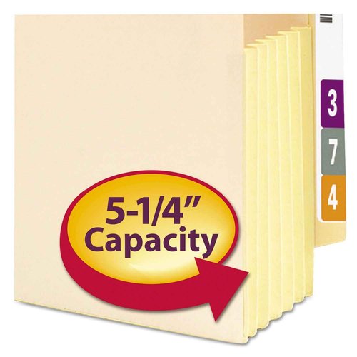 Smead End Tab File Pocket, Reinforced Straight-Cut Tab, 5-1/4" Expansion, Tyvek®-Lined® Gusset, Letter Size, Manila, 10 per Box (75174)