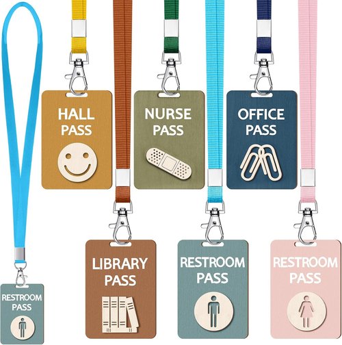 Chiisong Hall Pass Lanyards Set - Unbreakable Wooden Passes for Classrooms, Restrooms & Offices | Classic & Morandi Colors