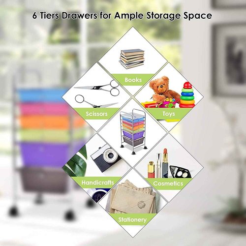 FANTASK 6-Drawer Rolling Storage Cart, Multipurpose Mobile Utility Storage Organizer for Home Office School (Rainbow)