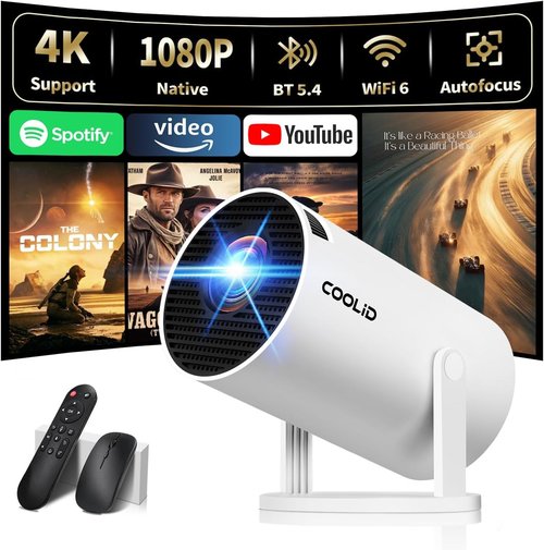 Mini Projector by [Brand Name] - 4K 1080P Portable Projector with WiFi 6 & Bluetooth 5.4 - White