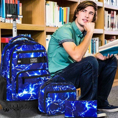 AGSDON Rolling Backpack for Boys, Men Roller Wheels Bookbag, Laptop Lightning Wheeled School Bag with Wheels for Teens