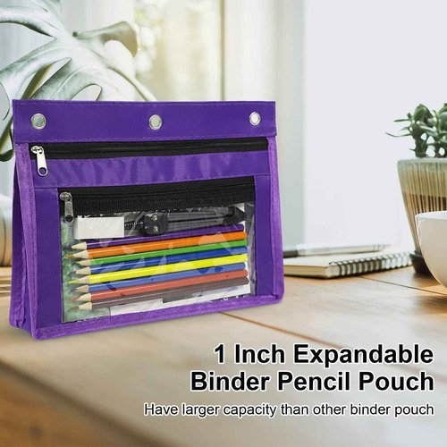 YoeeJob 36 Pack 1 Inch Expandable Zipper Pencil Pouches with Clear Window for 3 Ring Binder, Suitable for School & Office(Purple)