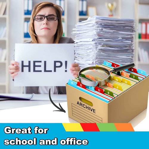 51 Pcs Top Tab File Guides Alphabetic File Dividers Alphabet Sticker, a-z 1/5 Tab Dividers for Office Business Classroom Products, Polypropylene, 11.8 x 10 Inch