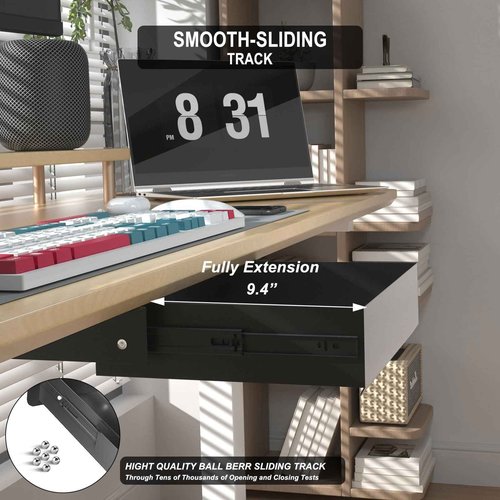 Gaxomo Under Desk Drawer (22.6''x10''x2.8'') with Sliding Pencil Tray, Office Desk Drawer Attachment, Extra Storage Organizer