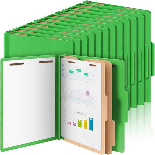 AmazingSpark 72 Pcs Classification Folders - Heavy Duty Pressboard File Organizer | Green, Letter Size with 2 Dividers